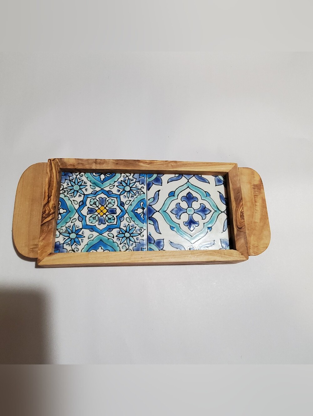 KAMSAH TUMISIAN TILED SNACK TRAY HAND PAINTED . WOOD. DECO TRAY